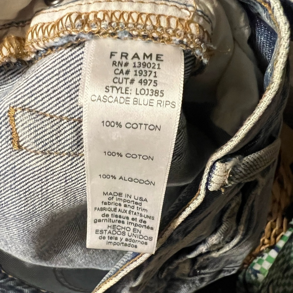 FRAME Le Original Distressed Straight Leg Jeans in Cascade Blue Rips-SZ 24 - Picture 4 of 15